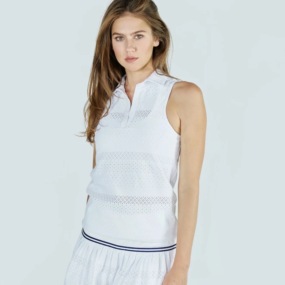 L’etoile collar tennis lace white sleeveless top Medium